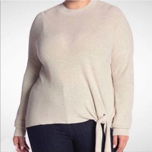 EUC ABOUND MEDIUM TAN/OATMEAL SOLID TIE FRONT SWEATER.